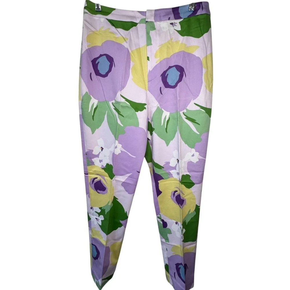 Linda Allard‎ Ellen Tracy Floral Capri Pants Womens 6 Purple Coastal Preppy VTG